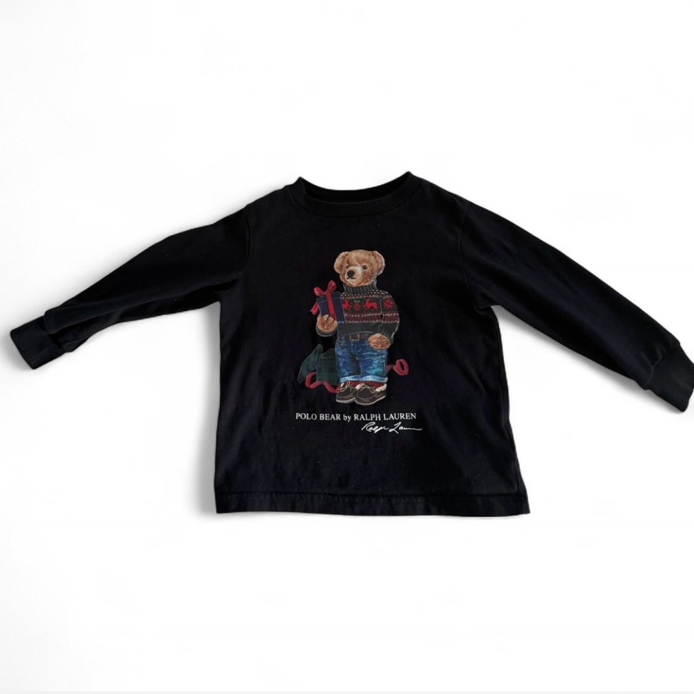 Polo by Ralph Lauren Kids Black Long Sleeve Tee with Bear Graphic